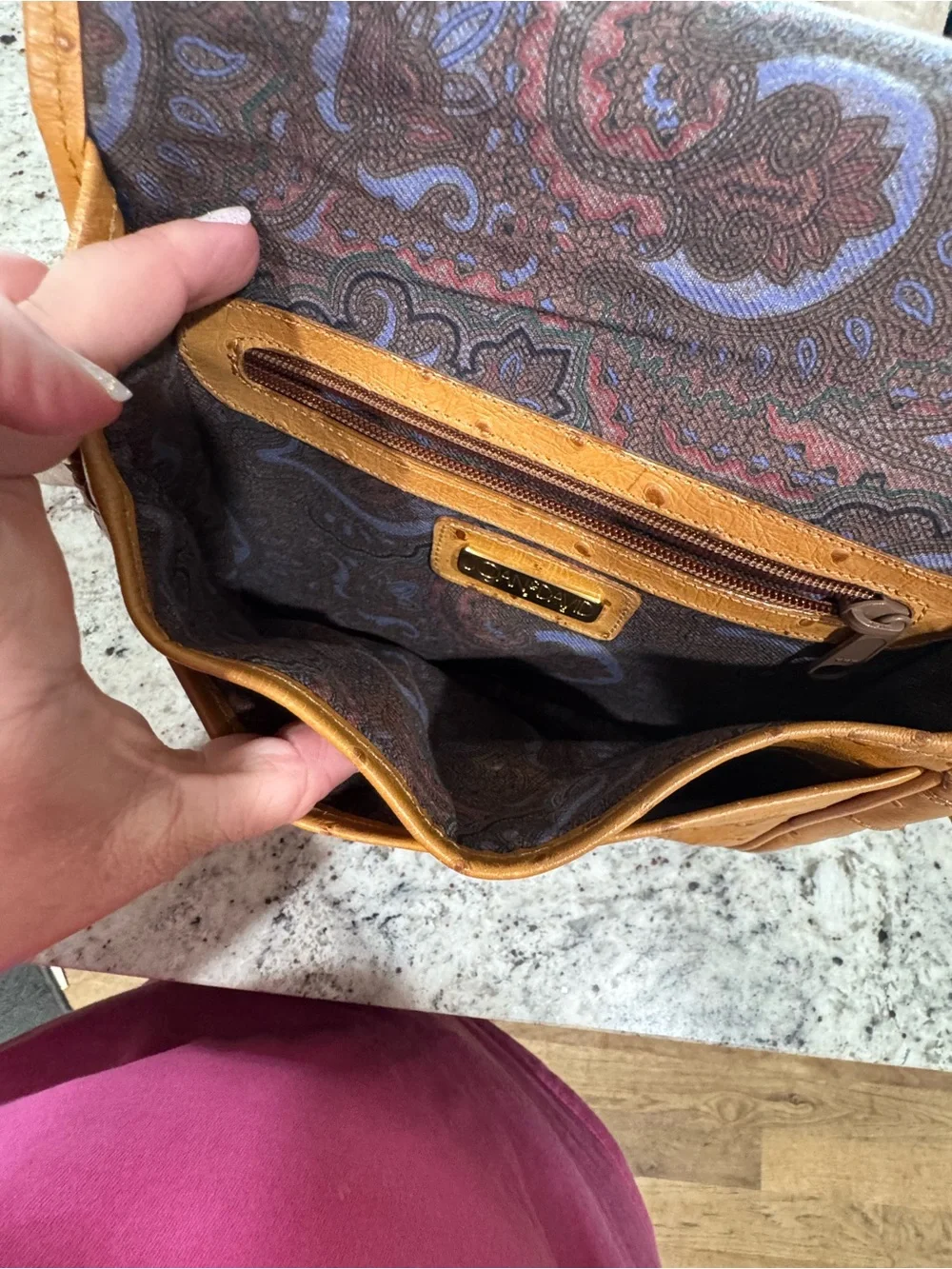 Joan & David Tan Ostrich-Embossed Crossbody